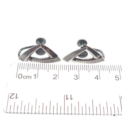 925 Sterling Silver Vintage Germany Modernist Oxidized Screw Back Earrings