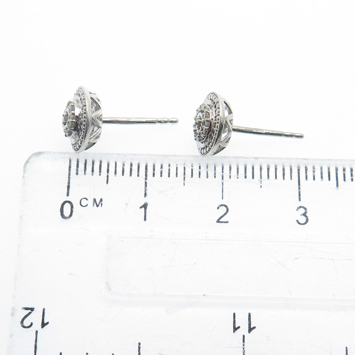 925 Sterling Silver Real Round-Cut Diamond Stud Earrings