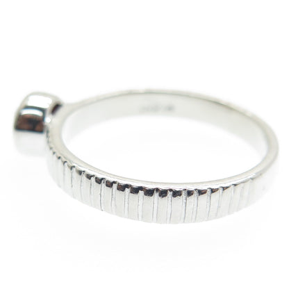925 Sterling Silver Real Checkered Red Garnet Gemstone Ribbed Ring Size 8