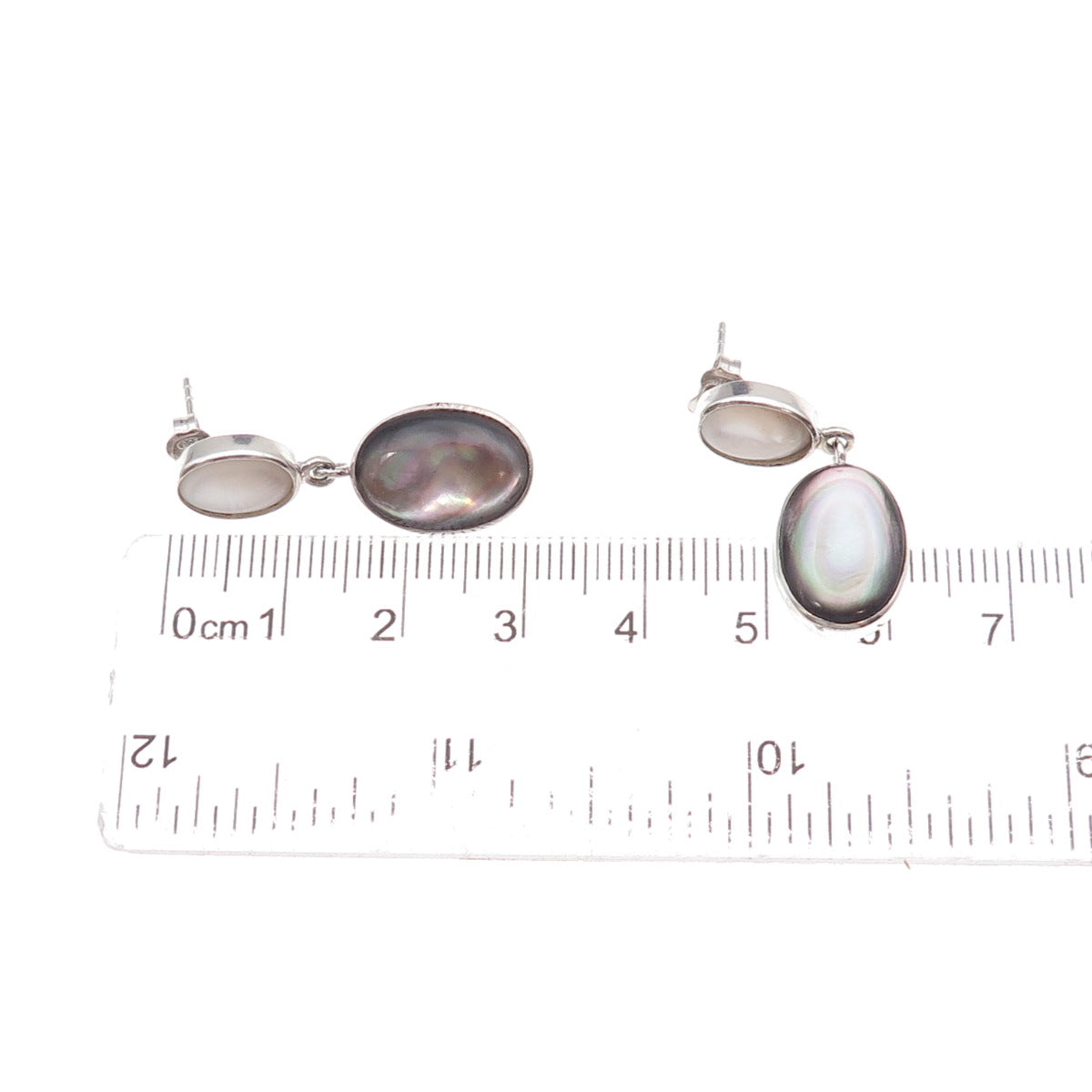 925 Sterling Silver Vintage Real MOP & Abalone Shell Dangle Earrings