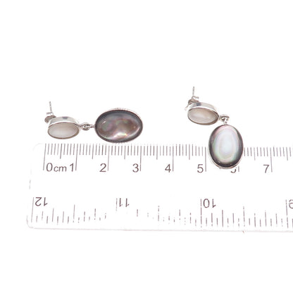 925 Sterling Silver Vintage Real MOP & Abalone Shell Dangle Earrings
