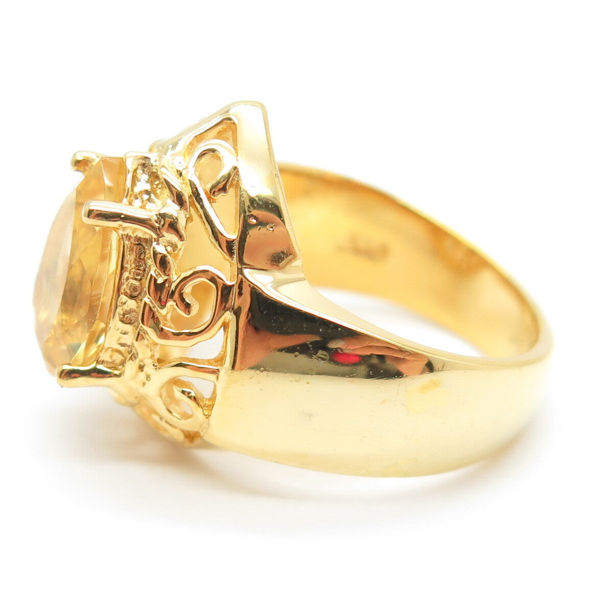 CHATEAU D'ARGENT 925 Sterling Silver Gold Plated Real Citrine Ring Size 6.5