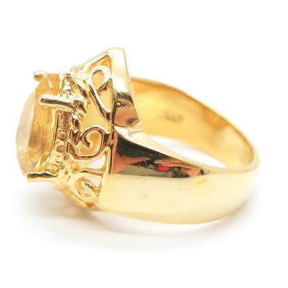 CHATEAU D'ARGENT 925 Sterling Silver Gold Plated Real Citrine Ring Size 6.5