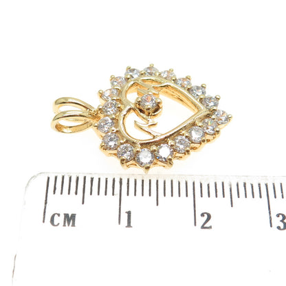 HAN 925 Sterling Silver Gold Plated Round-Cut C Z "MOM" Heart Pendant