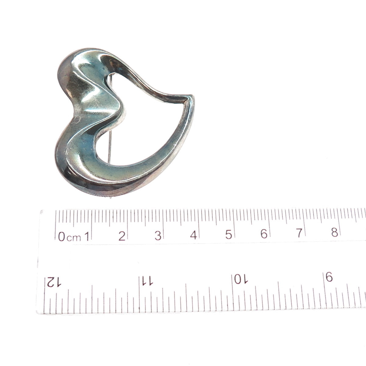 BOMA 925 Sterling Silver Vintage Modernist Heart Oxidized Pin Brooch