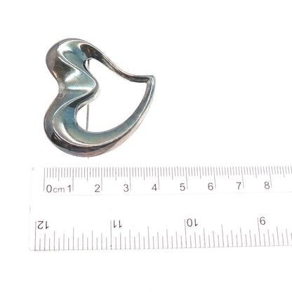 BOMA 925 Sterling Silver Vintage Modernist Heart Oxidized Pin Brooch