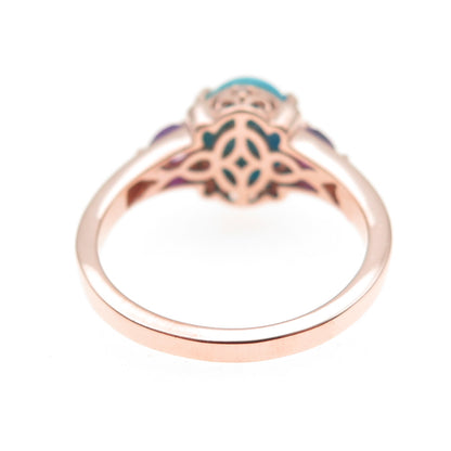 Chuck Clemency 925 Sterling Gold Plated Real Turquoise & Amethyst Ring Size 8.25