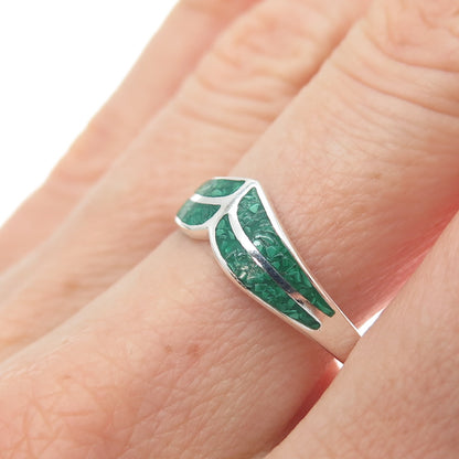 925 Sterling Silver Vintage Real Royston Turquoise Inlay V Shape Ring Size 9