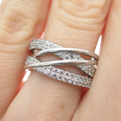925 Sterling Silver Round-Cut C Z Crisscross Ring Size 6