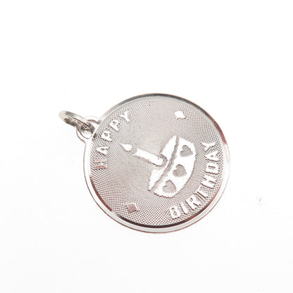 BEAU 925 Sterling Silver Vintage Happy Birthday Cake Mini Charm Pendant