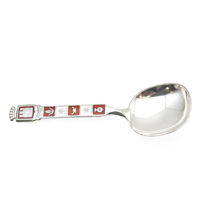 MAGNUS AASE 925S Sterling Vintage Norway Enamel Bergen Coat of Arms Baby Spoon