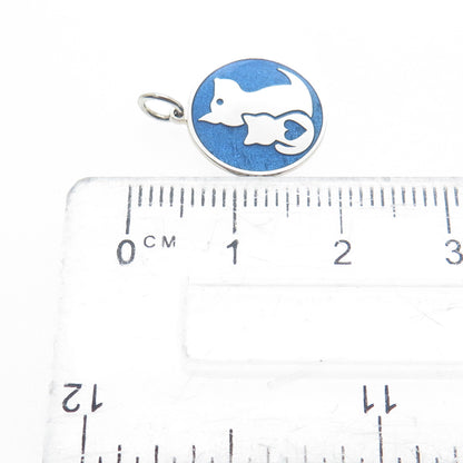 925 Sterling Silver Blue Enamel Dog & Cat Friendship Minimalist Charm Pendant