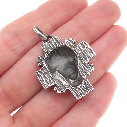 925 Sterling Silver Vintage Italy Jesus Cross Oxidized Charm Pendant