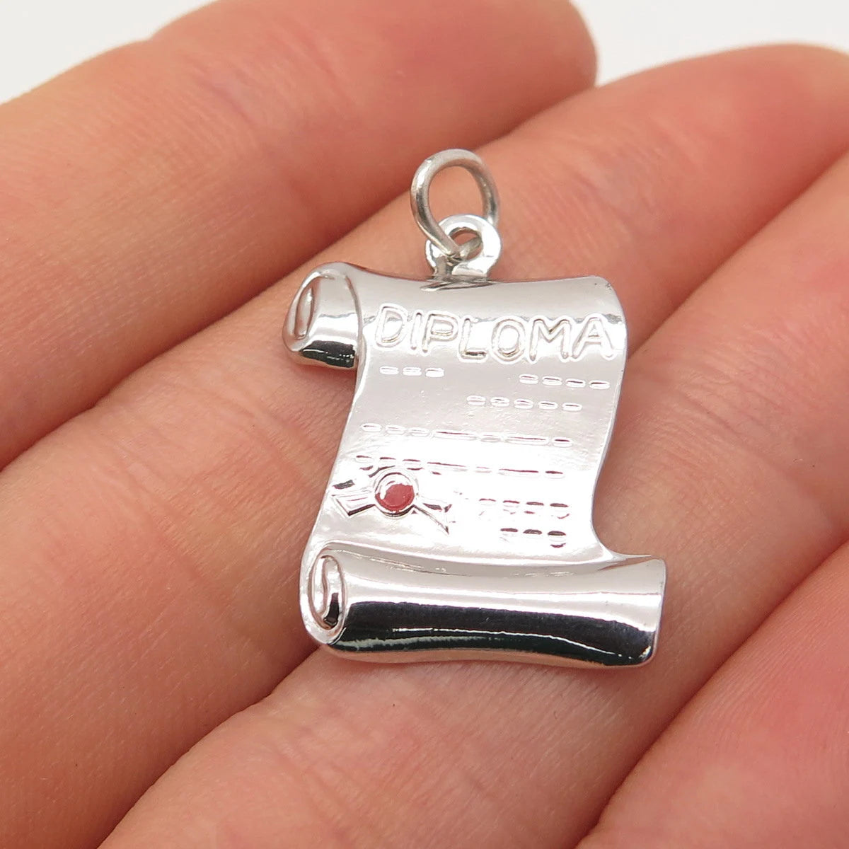 925 Sterling Silver Vintage Enamel "Diploma" Pendant