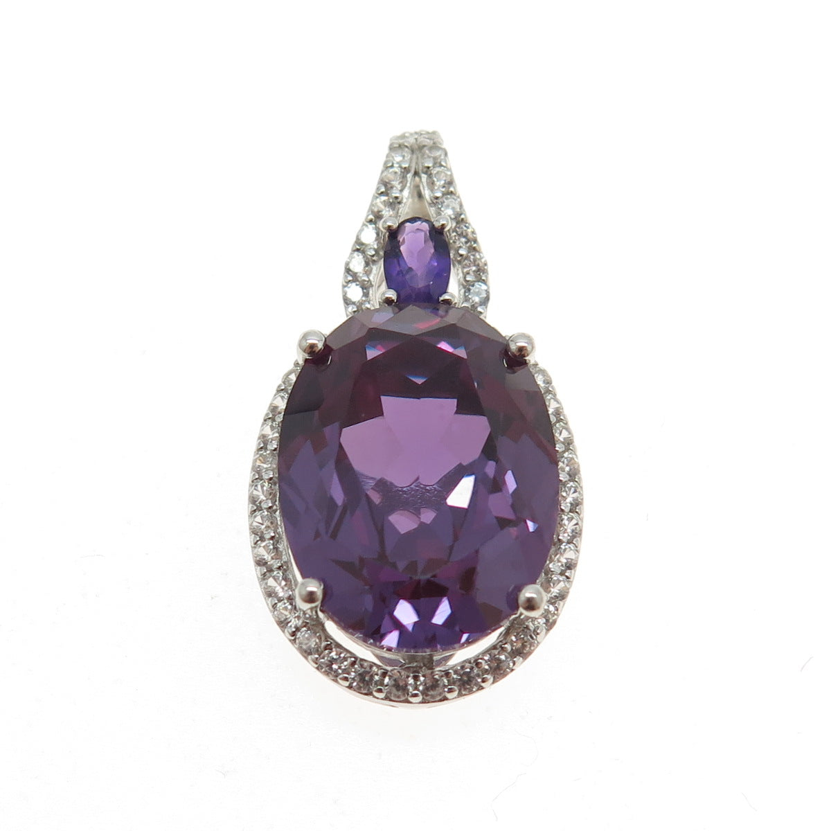 925 Sterling Silver Real Peacock Sapphire Amethyst & White Topaz Pendant