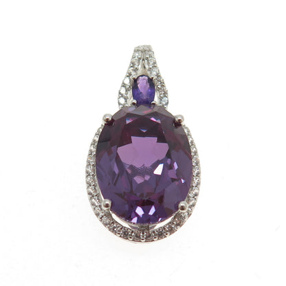 925 Sterling Silver Real Peacock Sapphire Amethyst & White Topaz Pendant