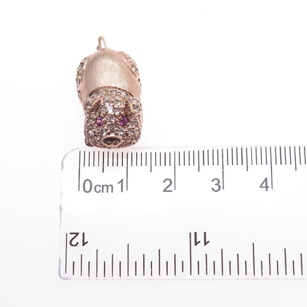 925 Sterling Silver Rose Gold Plated Real Amethyst & Topaz Pig 3D Charm Pendant