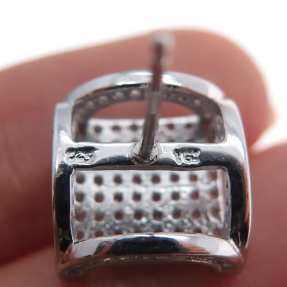925 Sterling Silver Round-Cut C Z Arch Square Stud Earrings