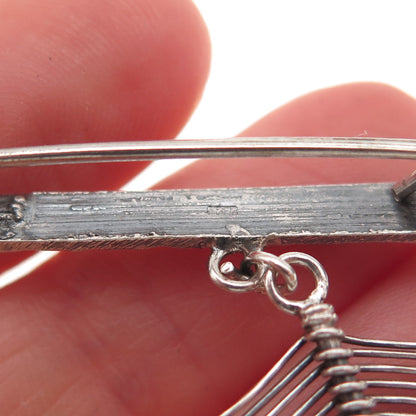 925 Sterling Silver Vintage Modernist Spider Web Oxidized Pin Brooch