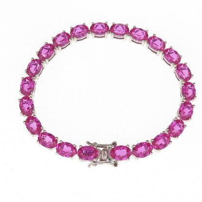 925 Sterling Silver Real Oval-Cut Pink Topaz Bracelet 6.5"