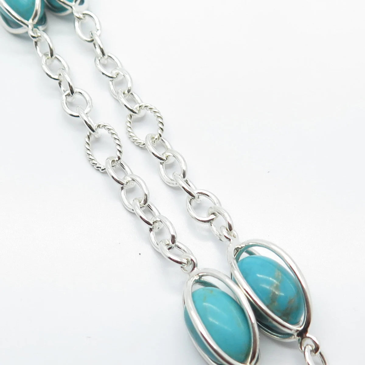 925 Sterling Silver Vintage Whitney Kelly Turquoise Gem Cable Chain Necklace 24"