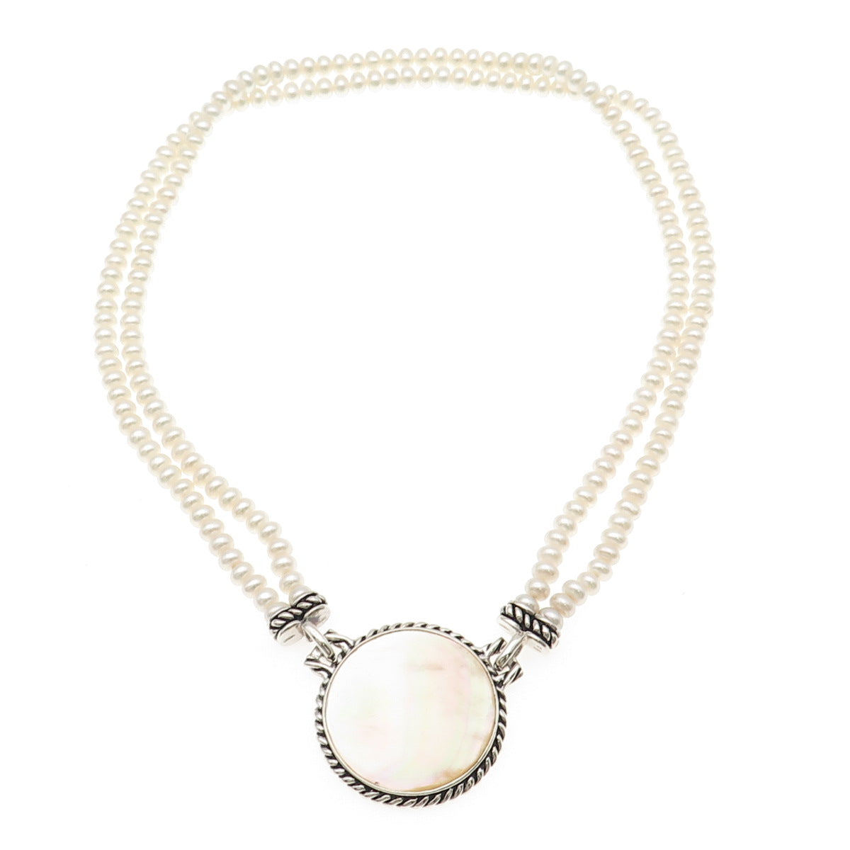 Honora 925 Sterling Silver Real Pearl & MOP Beaded 2-Strand Necklace 16"