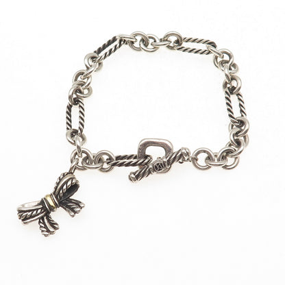 David Yurman 925 Sterling Silver 18K Gold Vintage Bow Charm Bracelet 6.75"