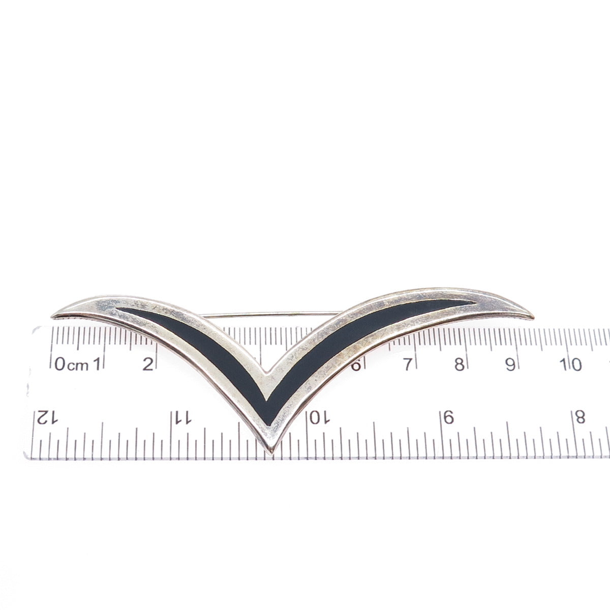 925 Sterling Silver Vintage Mexico Real Black Onyx Modernist Seagull Pin Brooch