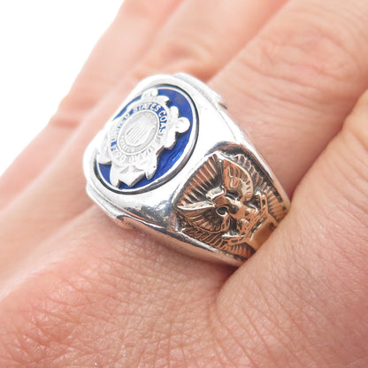 Plainville Stock 10K Gold Sterling Vintage Enamel US Coast Guard Ring Size 10.5