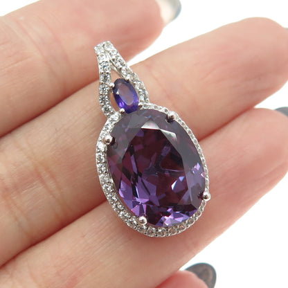 925 Sterling Silver Real Peacock Sapphire Amethyst & White Topaz Pendant