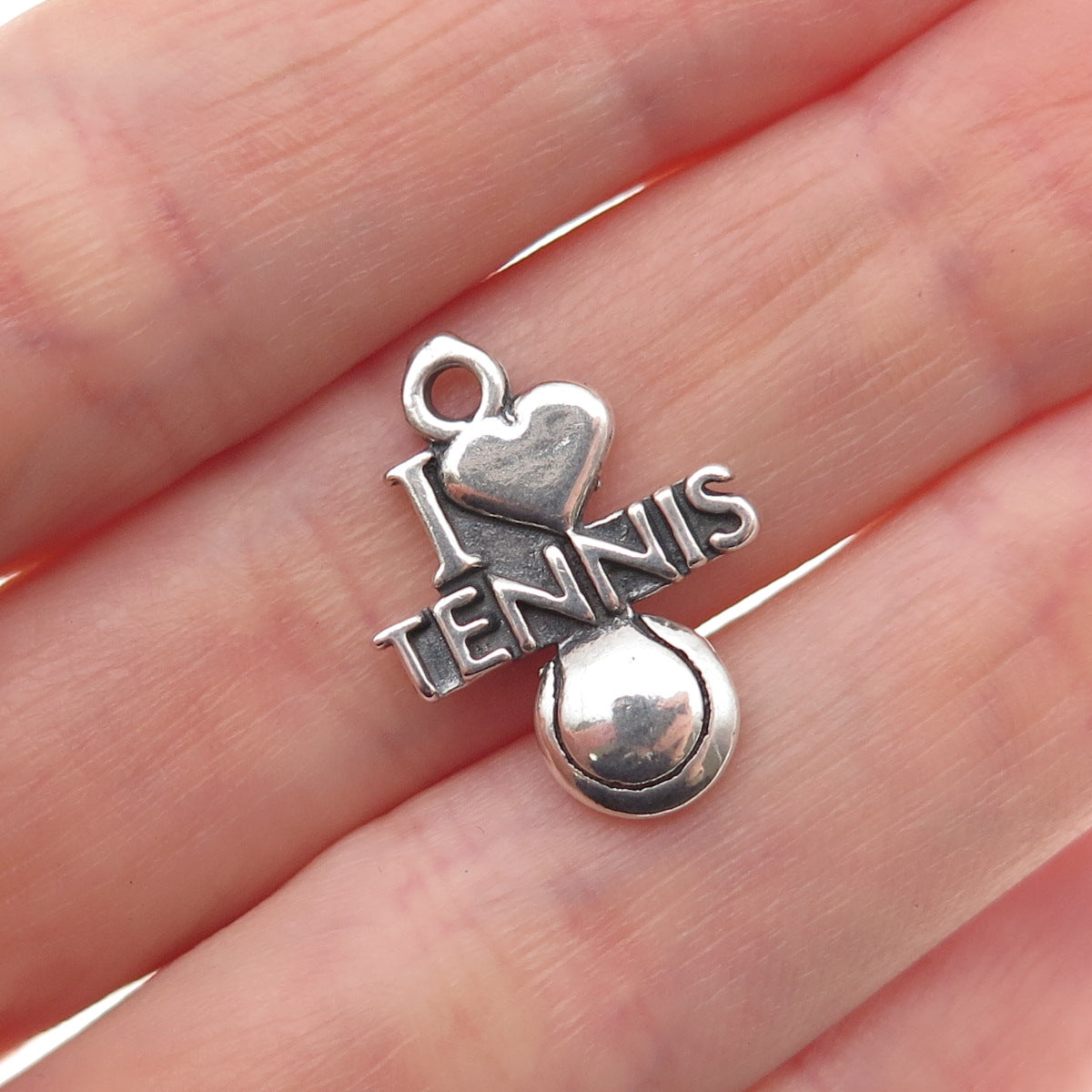 Sundancer 925 Sterling Silver Vintage I Love Tennis Oxidized Mini Charm Pendant