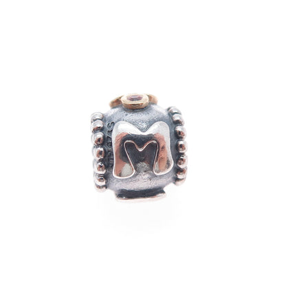 PANDORA 925 Sterling Silver & Gold Swarovski Crystal Mom Slide Bead Charm