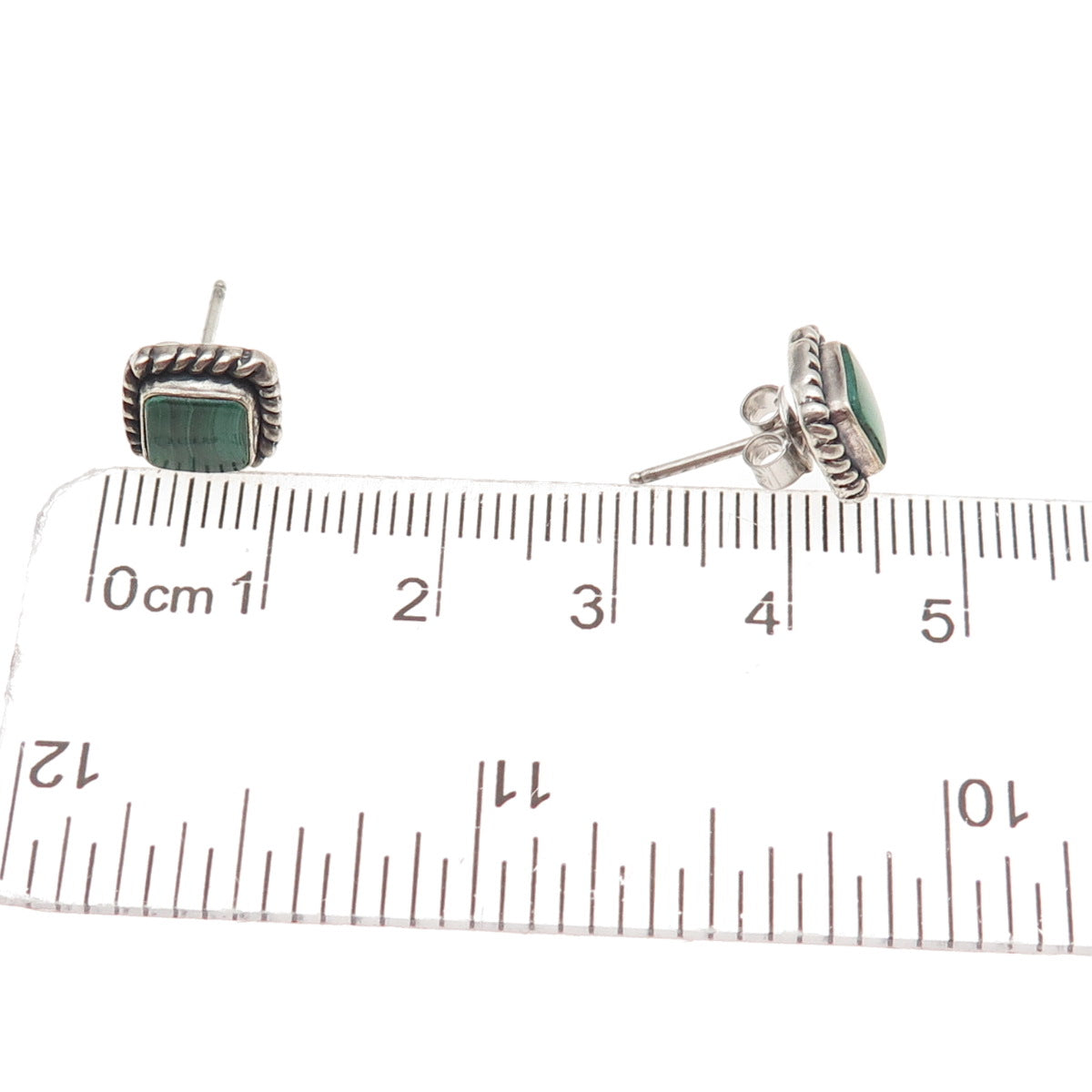 Quoc Turquoise Old Pawn 925 Sterling Silver Vintage Malachite Stud Earrings