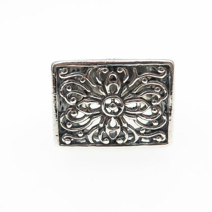 925 Sterling Silver Vintage Modernist Flower Oxidized Ring Size 6.5