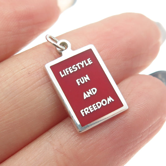 925 Sterling Silver Enamel "Lifestyle Fun & Freedom" Minimalist Charm Pendant