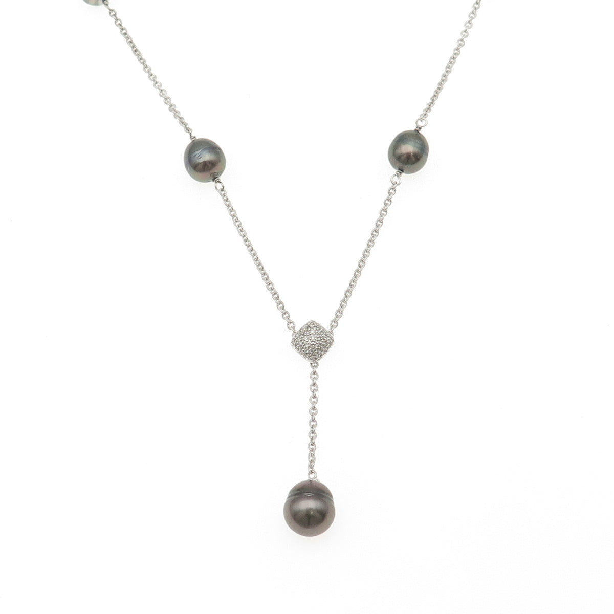Honora 925 Sterling Silver Real Pearl & C Z Station Chain Necklace 16"