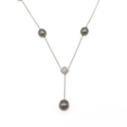 Honora 925 Sterling Silver Real Pearl & C Z Station Chain Necklace 16"
