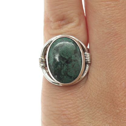 925 Sterling Silver Vintage Real Green Turquoise Gemstone Ring Size 5.25