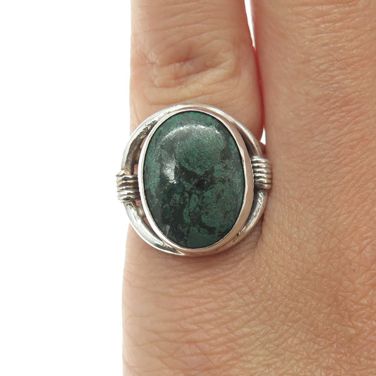 925 Sterling Silver Vintage Real Green Turquoise Gemstone Ring Size 5.25