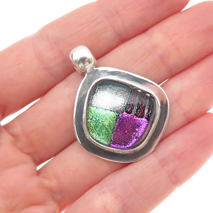 925 Sterling Silver Vintage Dichroic Glass Modernist Charm Pendant