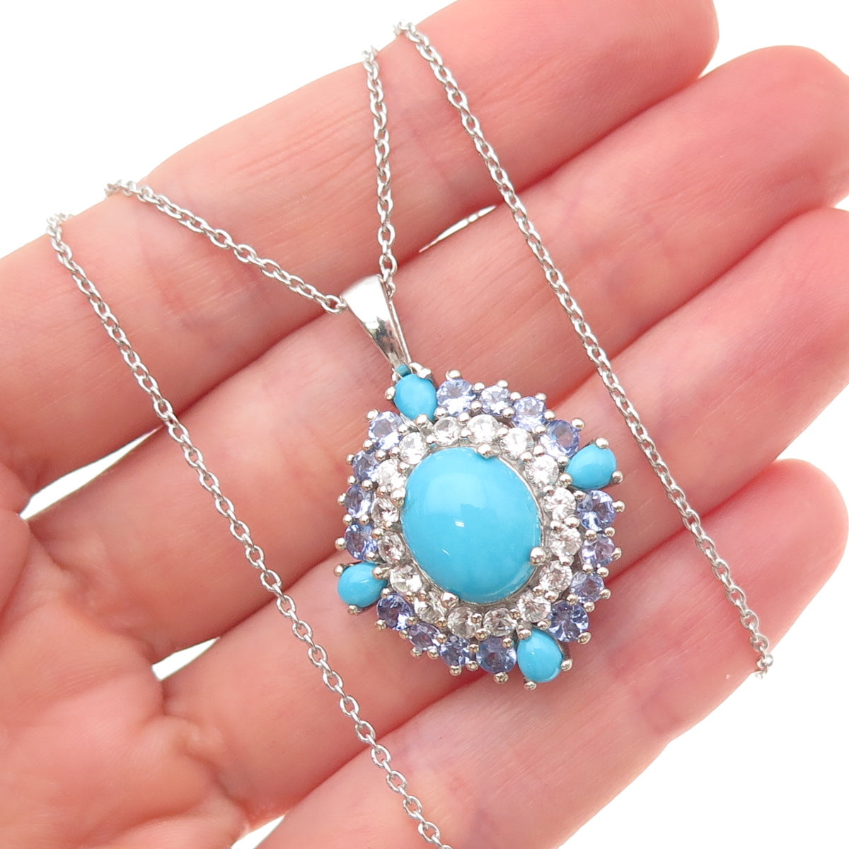 Chuck Clemency Sterling Silver Real Turquoise Tanzanite White Topaz Necklace 20"