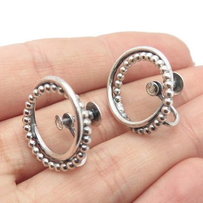 925 Sterling Silver Vintage Jewelart Beaded Double Circle Screw Back Earrings