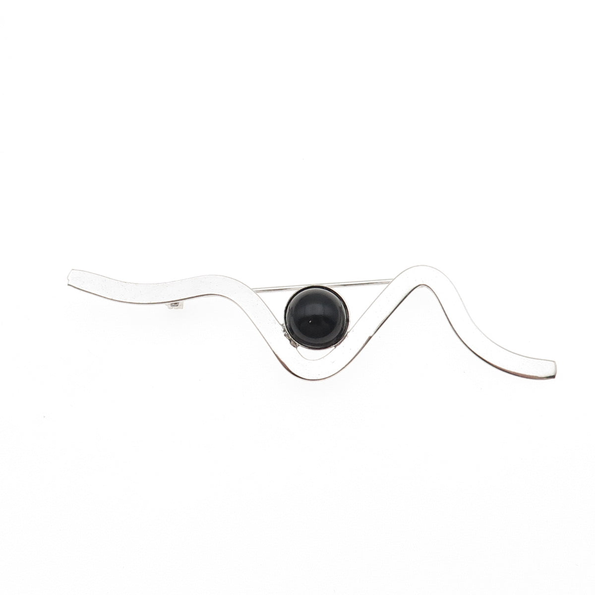Rolyn R Inc 925 Sterling Silver Vintage Real Black Onyx Modernist Wavy Brooch