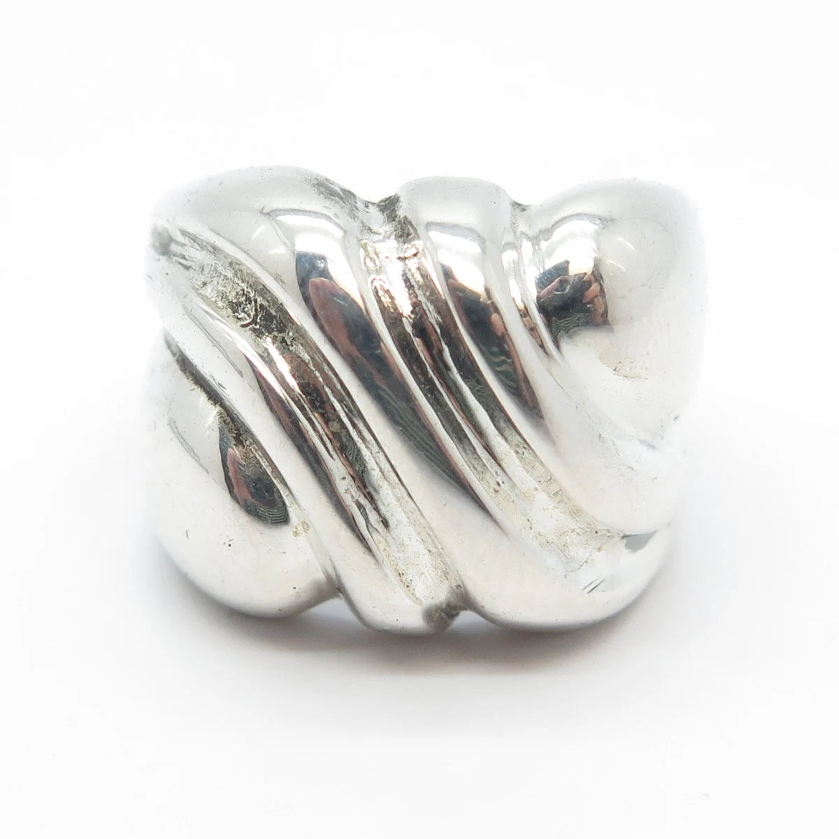 925 Sterling Silver Vintage Ribbed Wide Ring Size 7.25