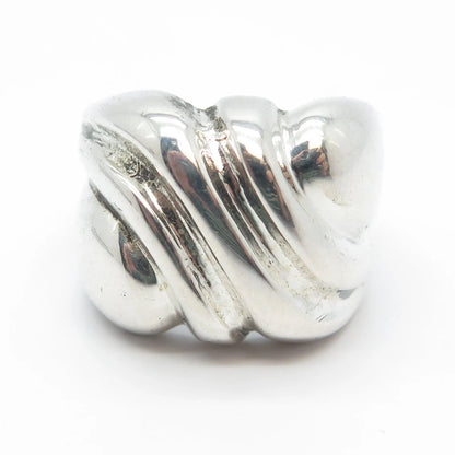 925 Sterling Silver Vintage Ribbed Wide Ring Size 7.25