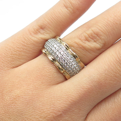 925 Sterling Silver 2-Tone Pave C Z Ring Size 7.25