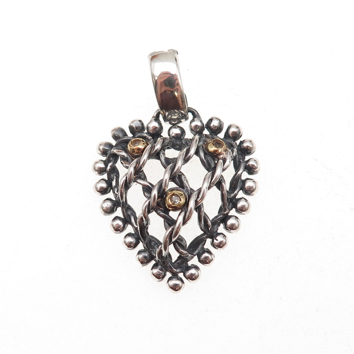Philip Gavriel 925 Sterling Silver 18K Gold Real Diamond Heart Oxidized Pendant