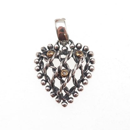 Philip Gavriel 925 Sterling Silver 18K Gold Real Diamond Heart Oxidized Pendant