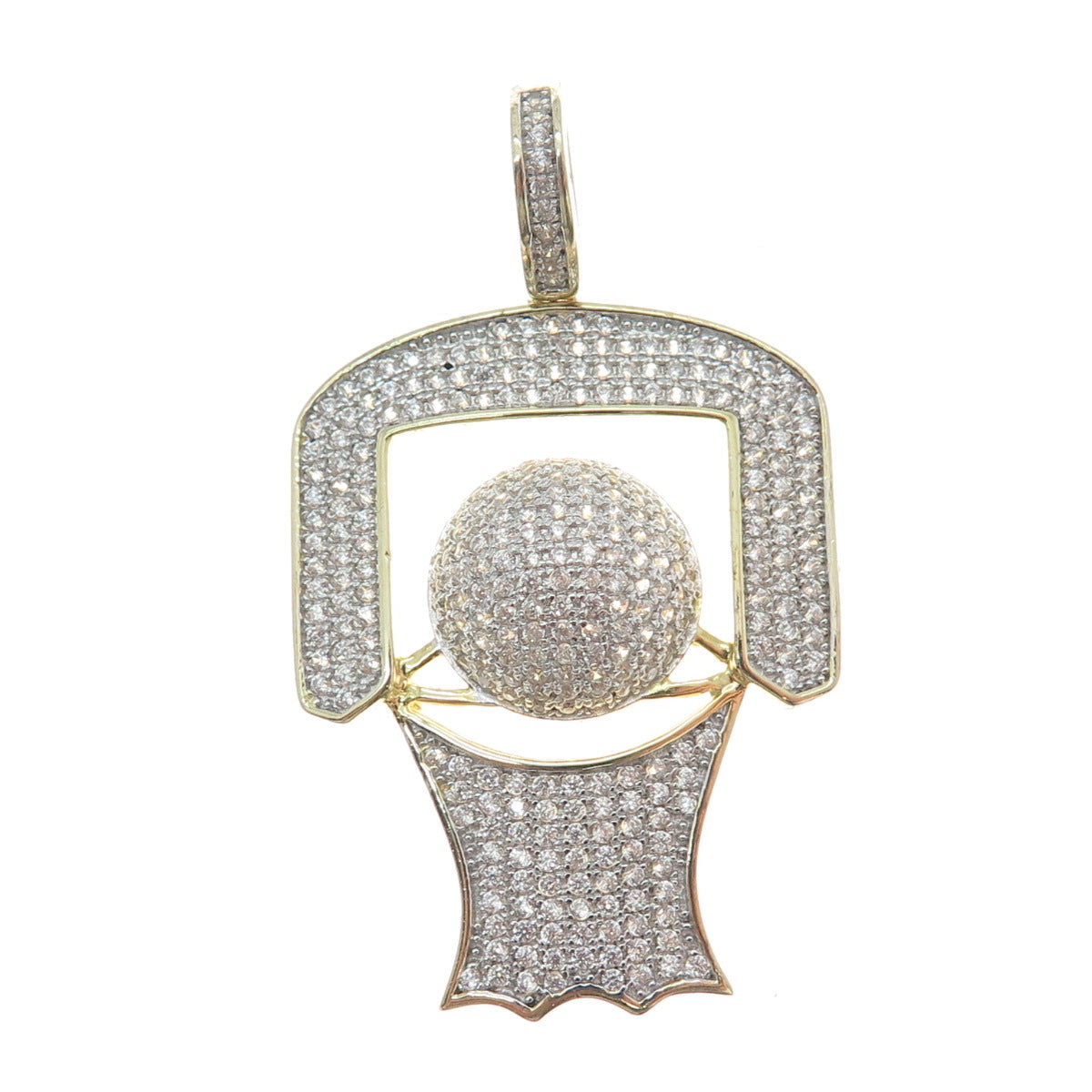 925 Sterling Silver Gold Plated C Z Basketball Hoop Sparkle Pendant