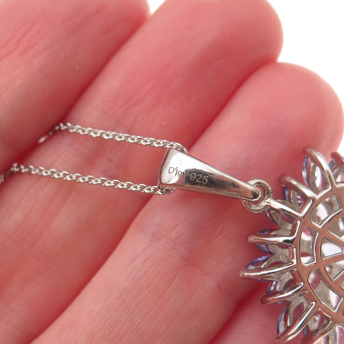 D'Joy 925 Sterling Silver Real Tanzanite Floral Cable Chain Necklace 20"